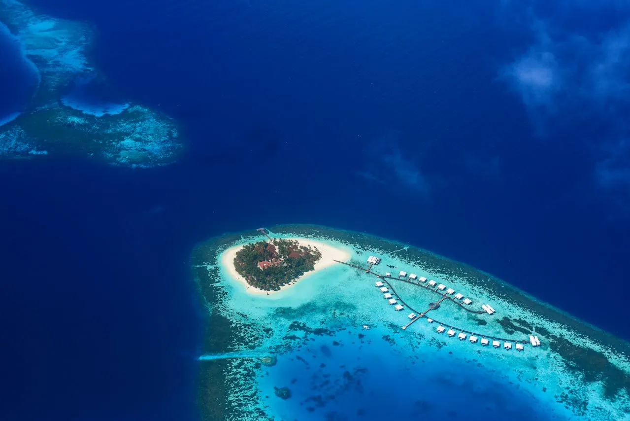 Maldives atoll aerial view turquoise water
